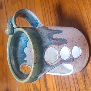 Watts Lantern Pillar Candle Studio Pottery Blue Drip Glaze Handle Signed